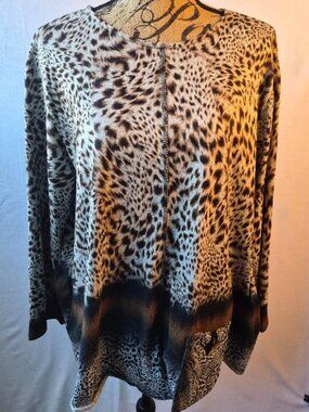 Jess & Jane XL Women's Leopard Safari Print Long Sleeve Tunic Top Made in USA